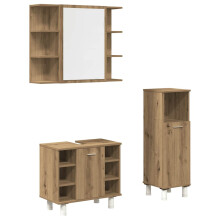 (artisan oak, 1 piece) vidaXL Bathroom Furniture Set Vanity Unit Sink Unit 3 Piece Engineered Wood