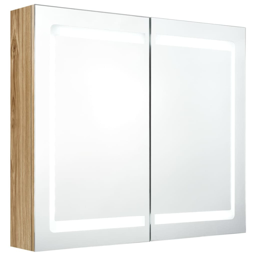 (oak) vidaXL LED Bathroom Mirror Cabinet Washroom Wall Cabinet Storage Vanity Unit