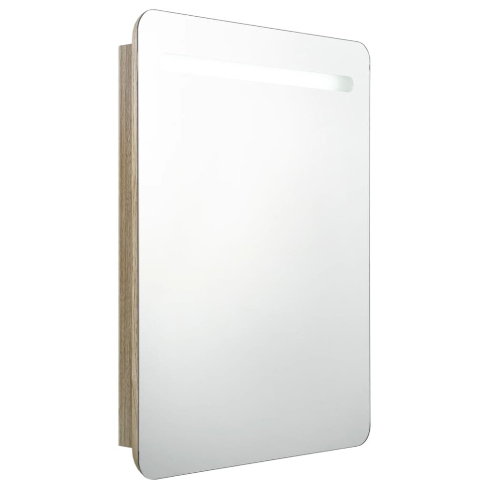 Vidaxl (Oak) Led Bathroom Mirror Cabinet Washroom Wall Cabinet Storage Vanity Unit