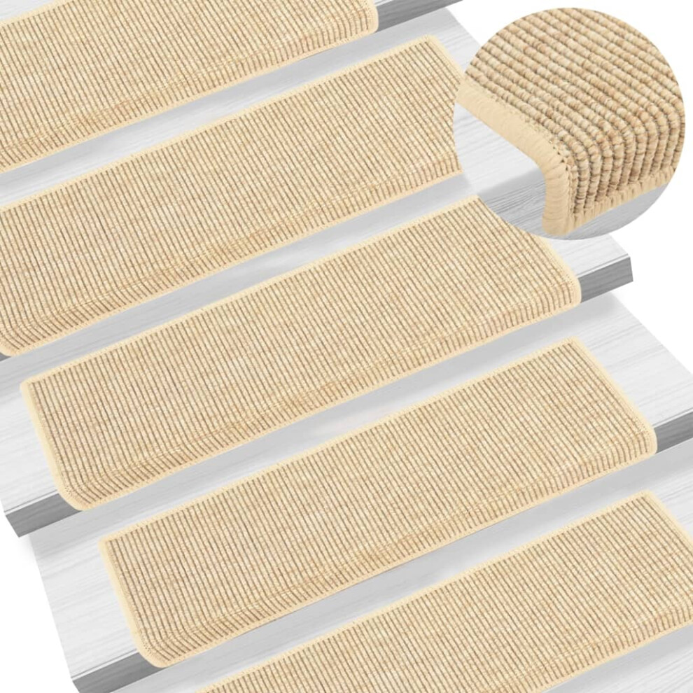 Vidaxl (Light Beige) Self-Adhesive Stair Mats Stair Treads Protector Rug Sisal-Look 15 Pcs