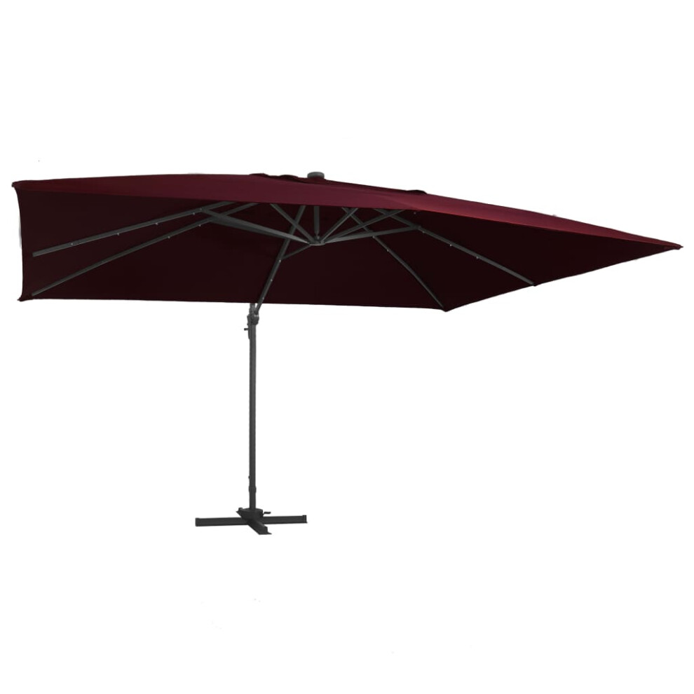 (red) vidaXL Cantilever Umbrella with LED Lights Garden Sunshade Outdoor Parasol