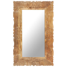 (brown) vidaXL Mirror Hanging Wall-Mounted Mirror Hall Makeup Mirror Solid Mango Wood