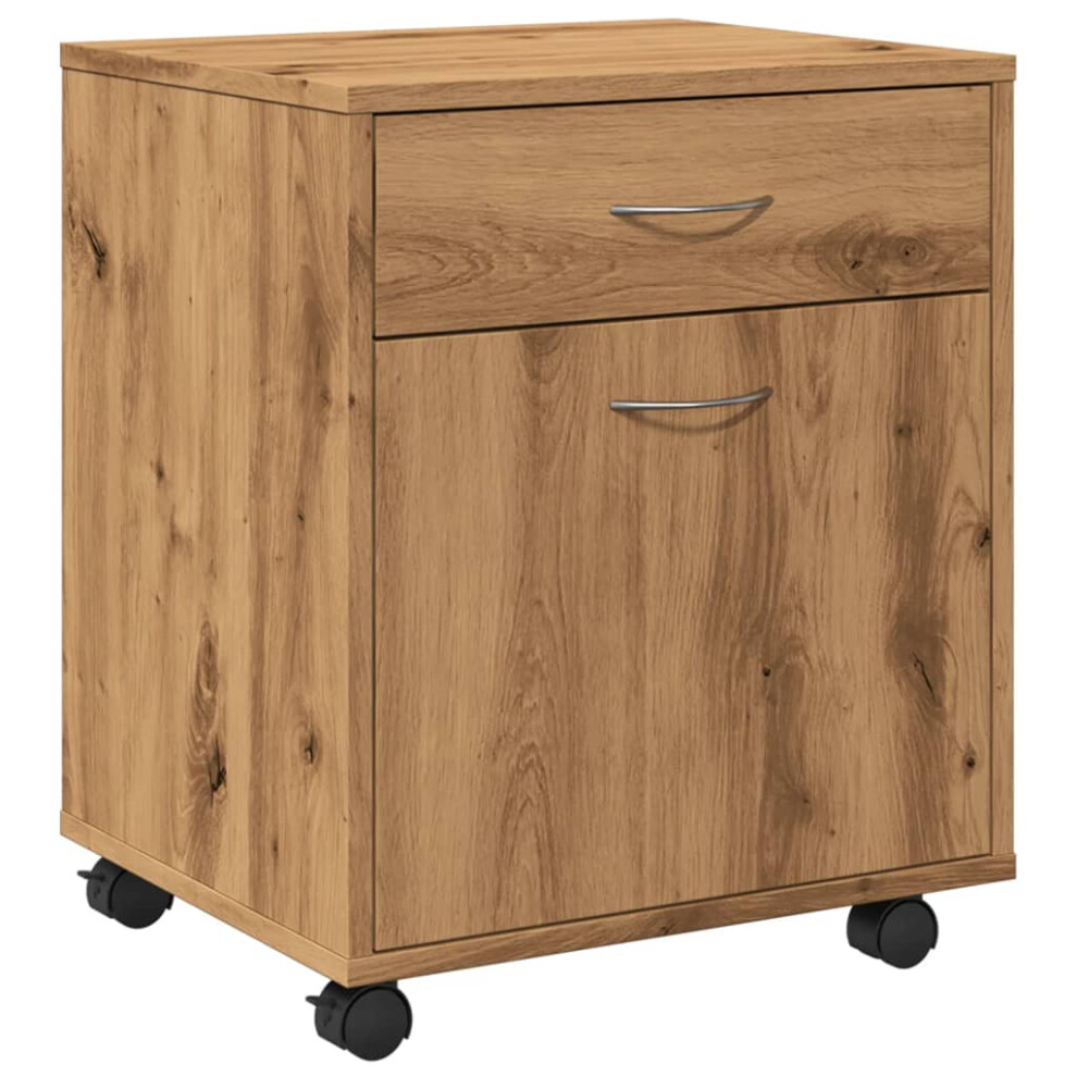 (artisan oak) vidaXL Rolling Cabinet Office Side Table Hall Drawer Cabinet Engineered Wood