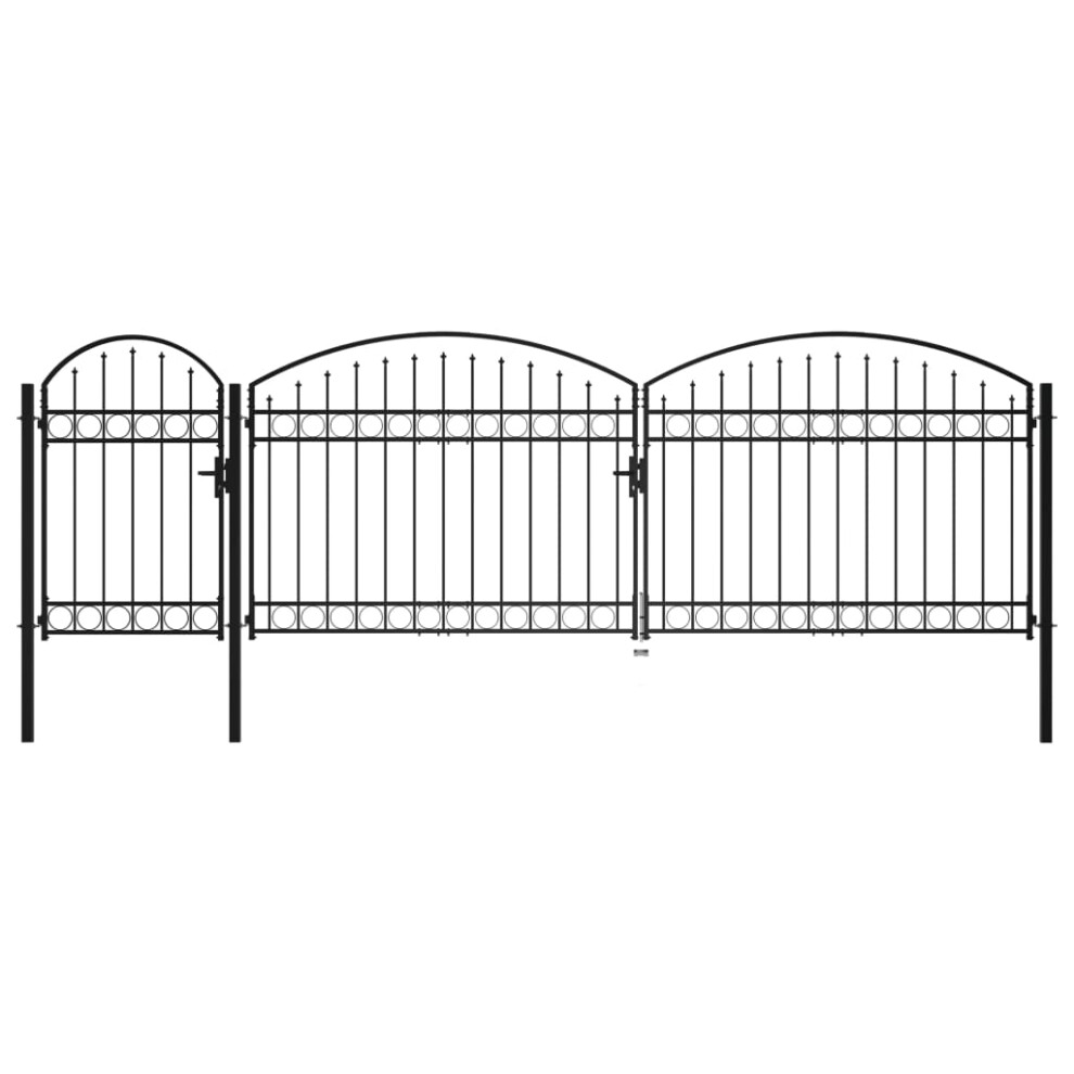 (1.75 X 5 m) vidaXL Garden Fence Gate With Arched Top Steel Black Yard Gates Multi Sizes