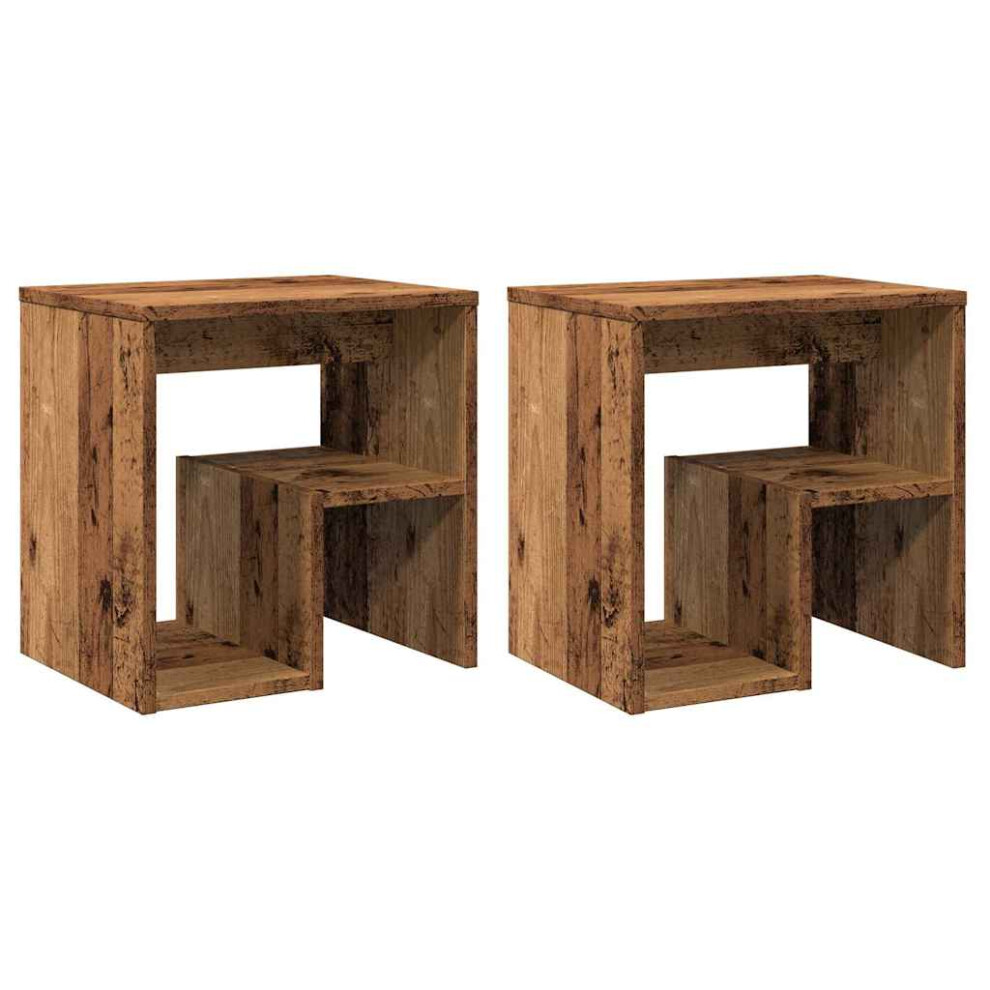 Vidaxl (Old Wood, 2 Pcs) Bed Cabinet Nightstand Side Table Storage Bed Table Engineered Wood