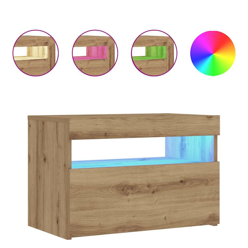 (artisan oak) vidaXL 1/2x Bedside Cabinet and LED Light Engineered Wood Decor Multi Colours