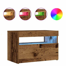 (old wood) vidaXL 1/2x Bedside Cabinet and LED Light Engineered Wood Decor Multi Colours