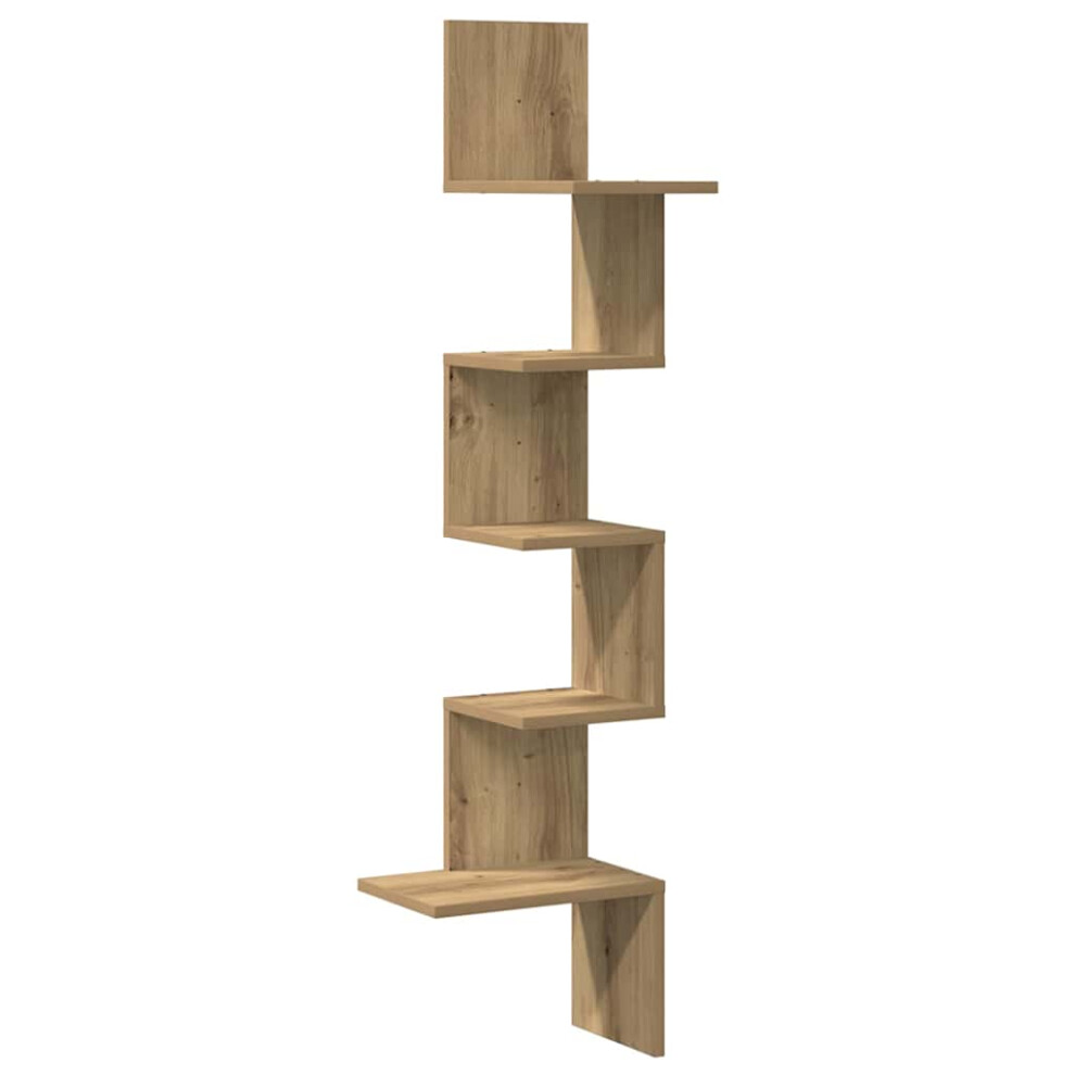Vidaxl (Artisan Oak) Wall Corner Shelf Wall Rack Wall-Mounted Storage Shelf Engineered Wood