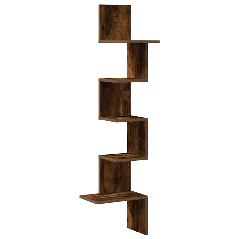 (Smoked Oak) Vidaxl Wall Corner Shelf Wall Rack Wall-Mounted Storage Shelf Engineered Wood 8721158666345