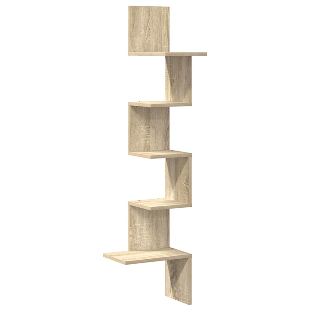 Vidaxl (Sonoma Oak) Wall Corner Shelf Wall Rack Wall-Mounted Storage Shelf Engineered Wood
