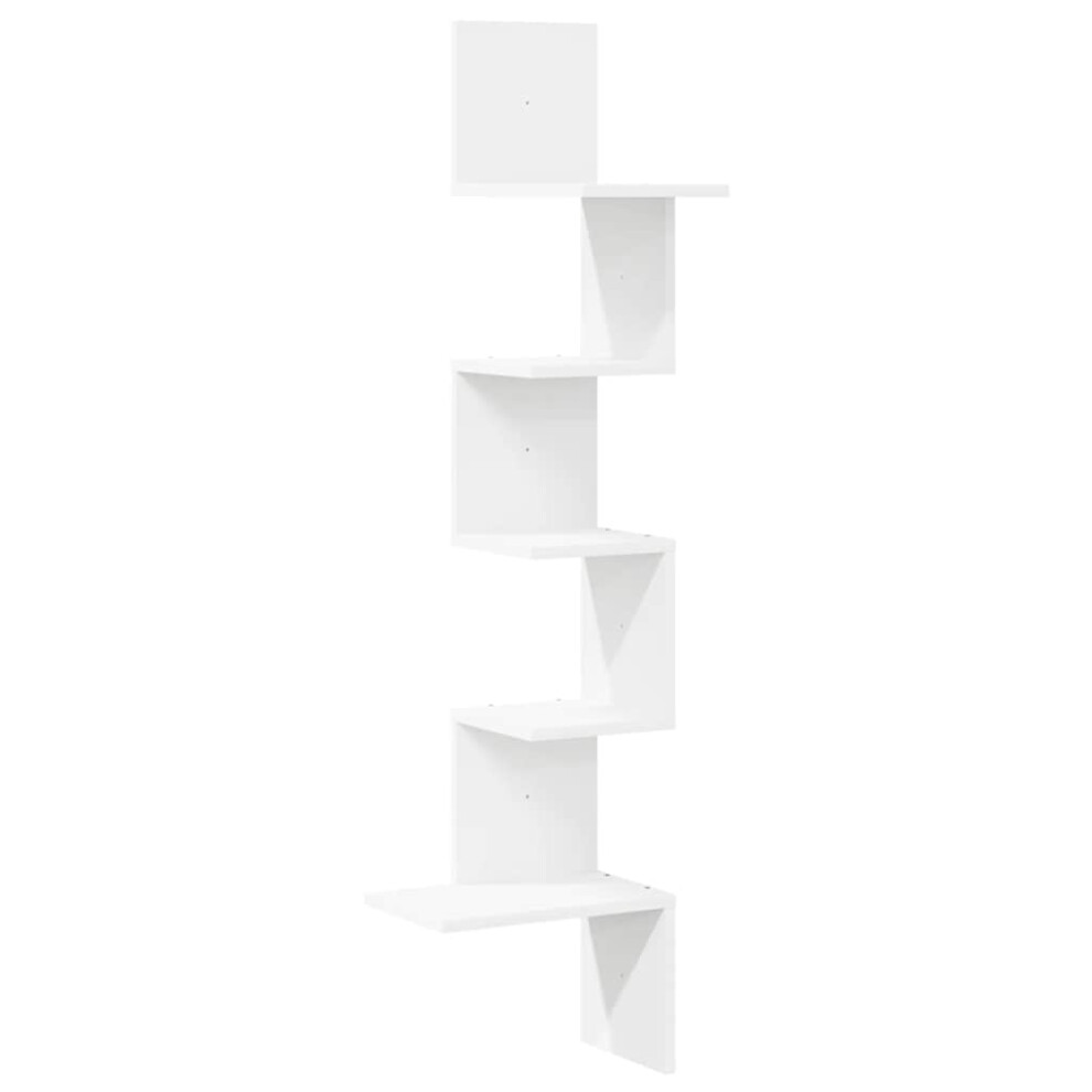 (White) Vidaxl Wall Corner Shelf Wall Rack Wall-Mounted Storage Shelf Engineered Wood 8721158666307