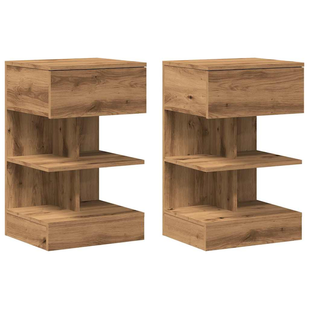 (artisan oak, 2 pcs) vidaXL 1/2x Bedside Cabinet Engineered Wood Side Table Storage Multi Colours