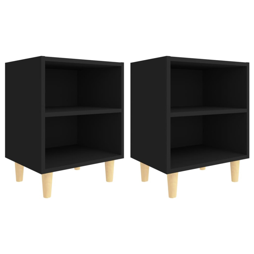 (black, 2 pcs) vidaXL 1/2x Bed Cabinet with Solid Wood Legs 40x30x50 cm Stand Multi Colors