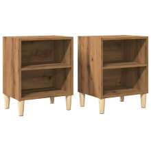 (artisan oak, 2 pcs) vidaXL 1/2x Bed Cabinet with Solid Wood Legs 40x30x50 cm Stand Multi Colors
