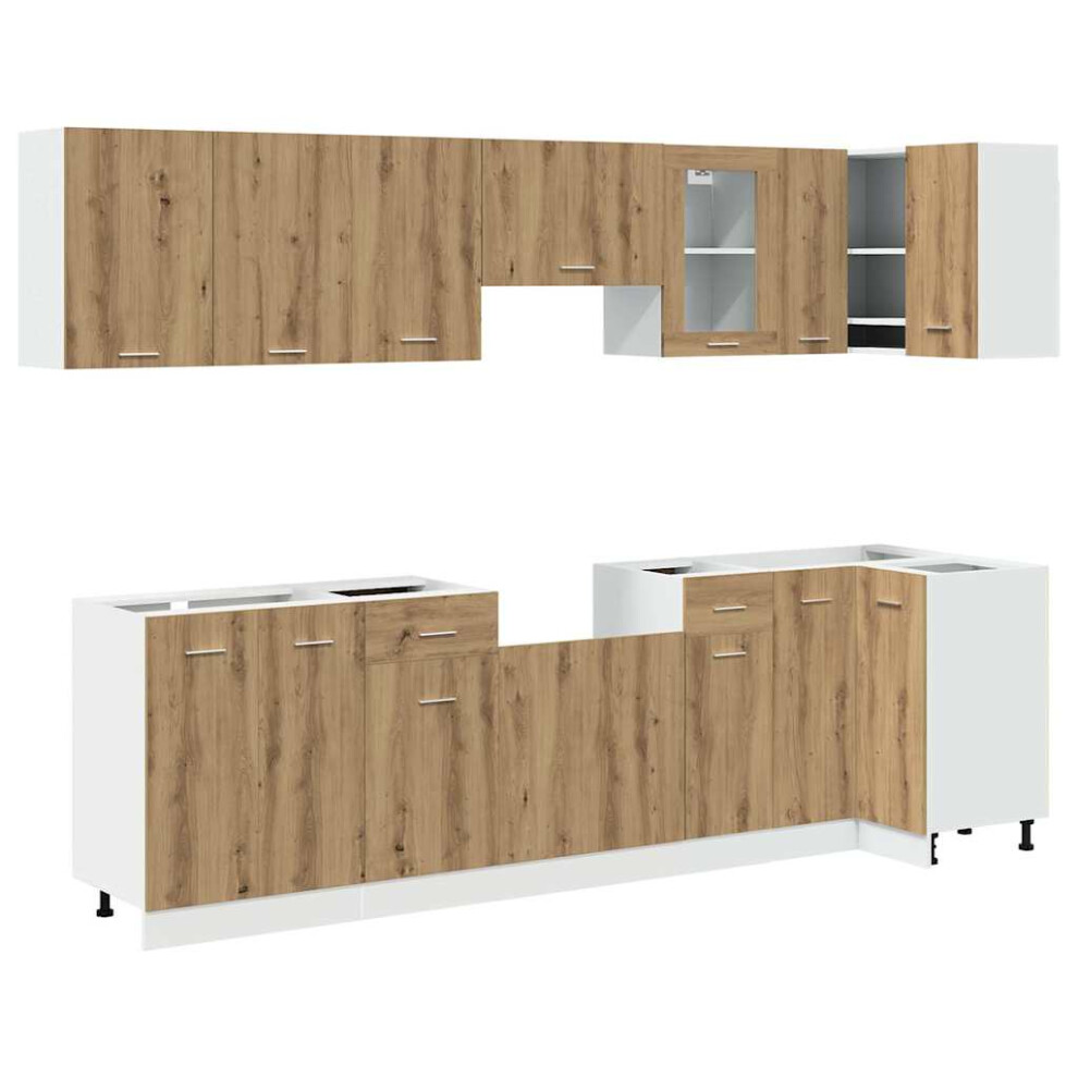 Vidaxl (Artisan Oak) Kitchen Cabinet Set 11 Piece With Worktop White With/Without Worktop