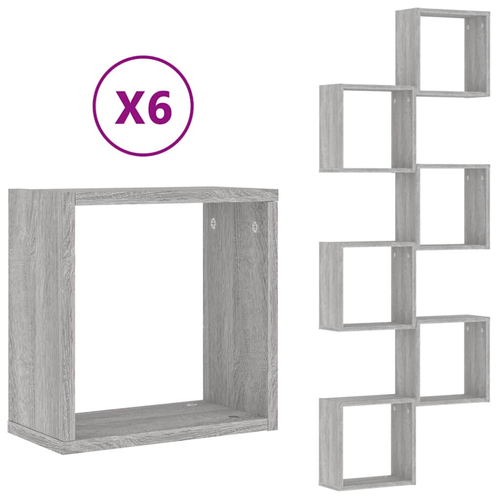 Vidaxl ( Sonoma, 6 Pcs) Wall Cube Shelves Floating Rack Storage Shelf Display Shelf Wall Shelf Grey