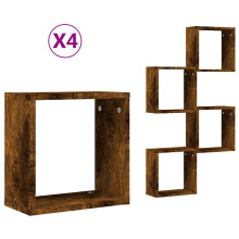(smoked oak, 4 pcs) vidaXL Wall Cube Shelves Floating Rack Storage Shelf Display Shelf Wall Shelf