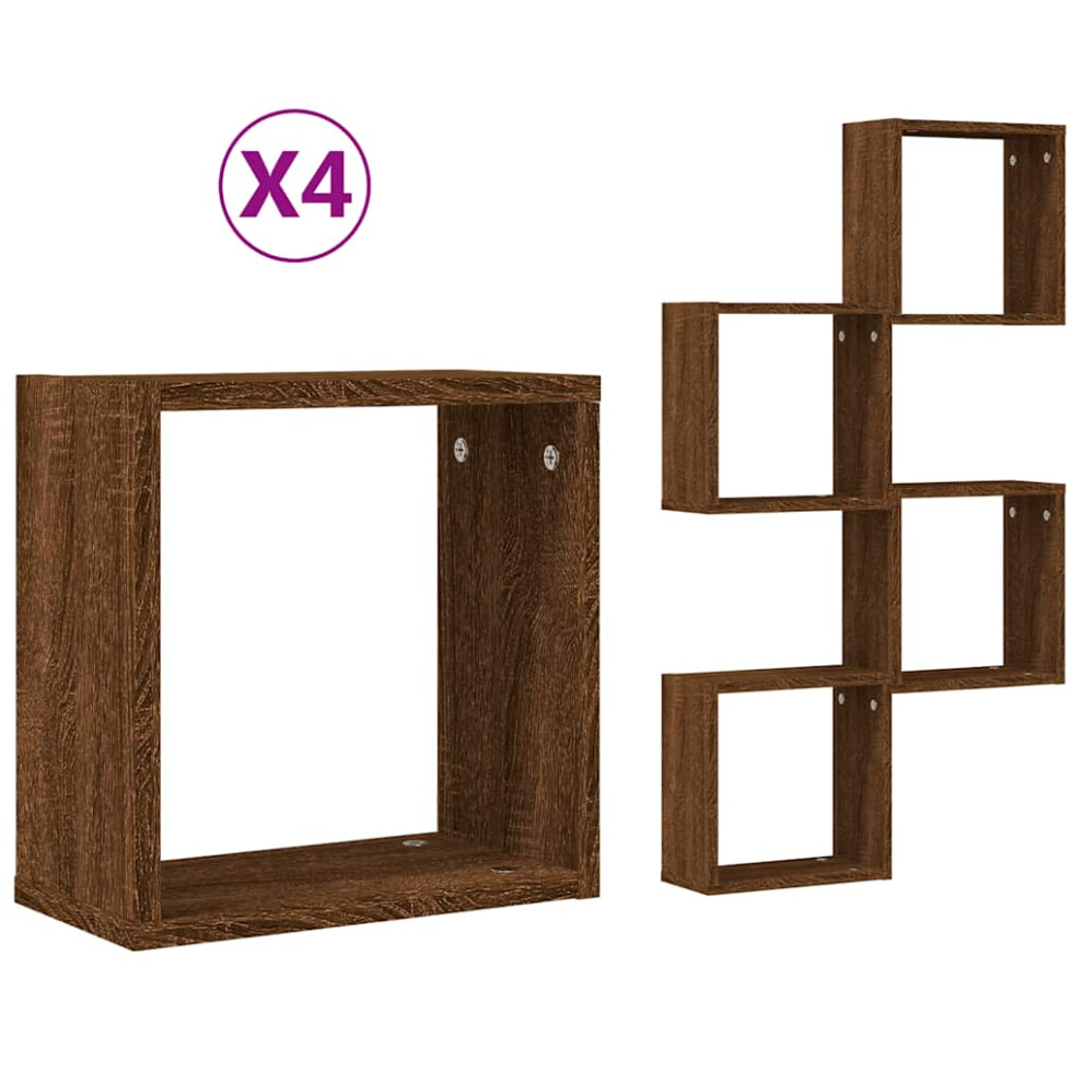 (brown oak, 4 pcs) vidaXL Wall Cube Shelves Floating Rack Storage Shelf Display Shelf Wall Shelf