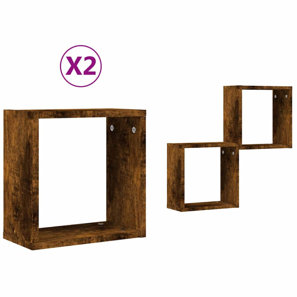 Vidaxl (Smoked Oak, Pcs) Wall Cube Shelves Floating Rack Storage Shelf Display Shelf Wall Shelf Size 2