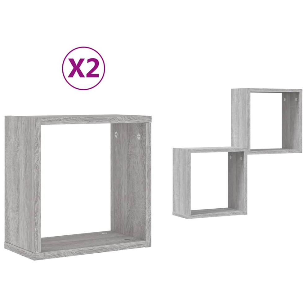 (grey sonoma, 2 pcs) vidaXL Wall Cube Shelves Floating Rack Storage Shelf Display Shelf Wall Shelf