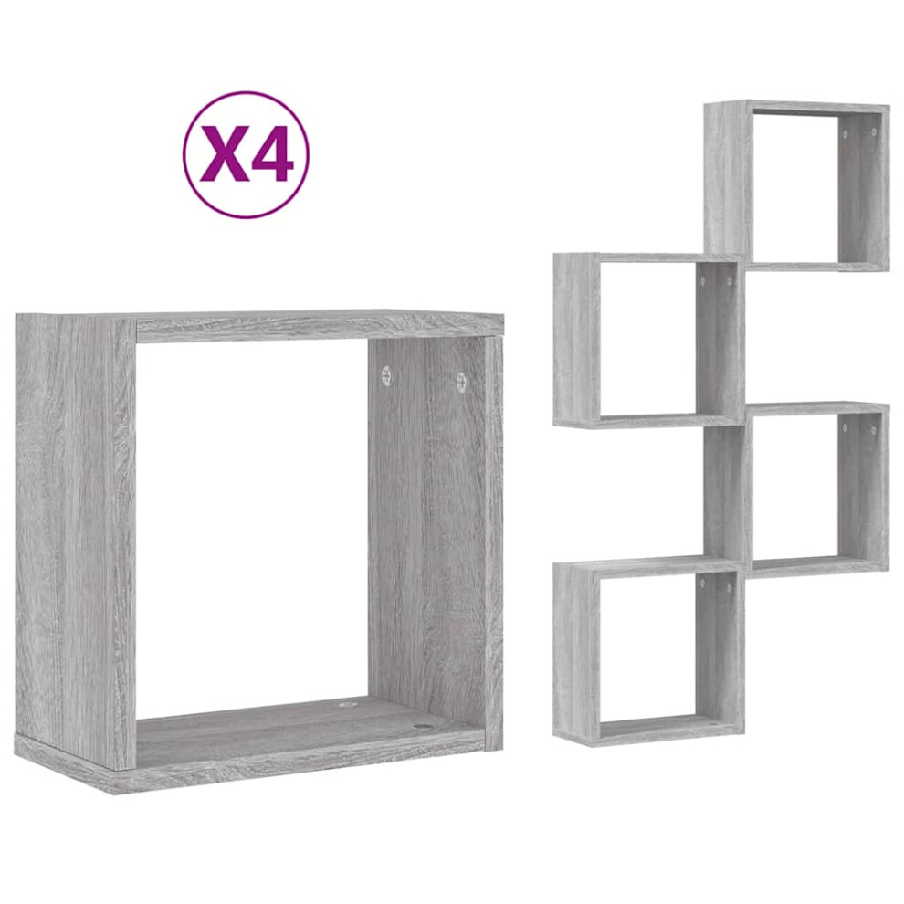 (grey sonoma, 4 pcs) vidaXL Wall Cube Shelves Floating Rack Storage Shelf Display Shelf Wall Shelf