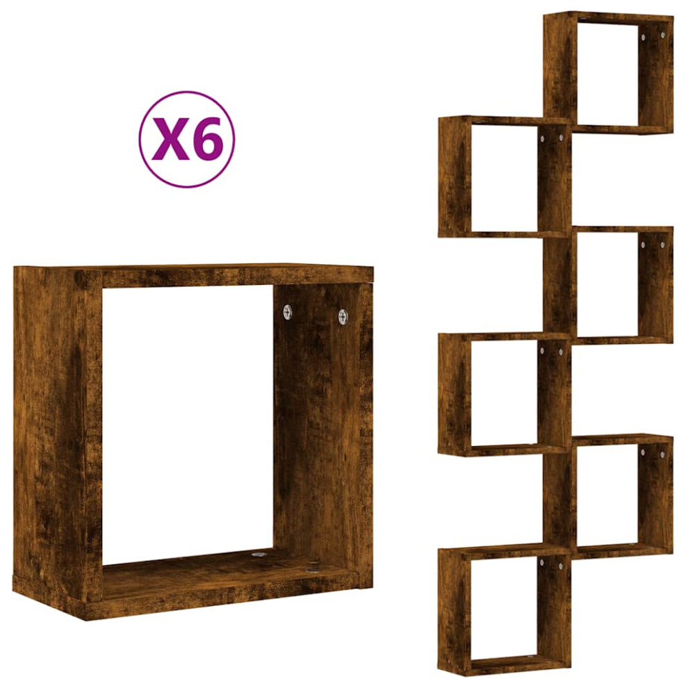 Vidaxl (Smoked Oak, Pcs) Wall Cube Shelves Floating Rack Storage Shelf Display Shelf Wall Shelf Size 6