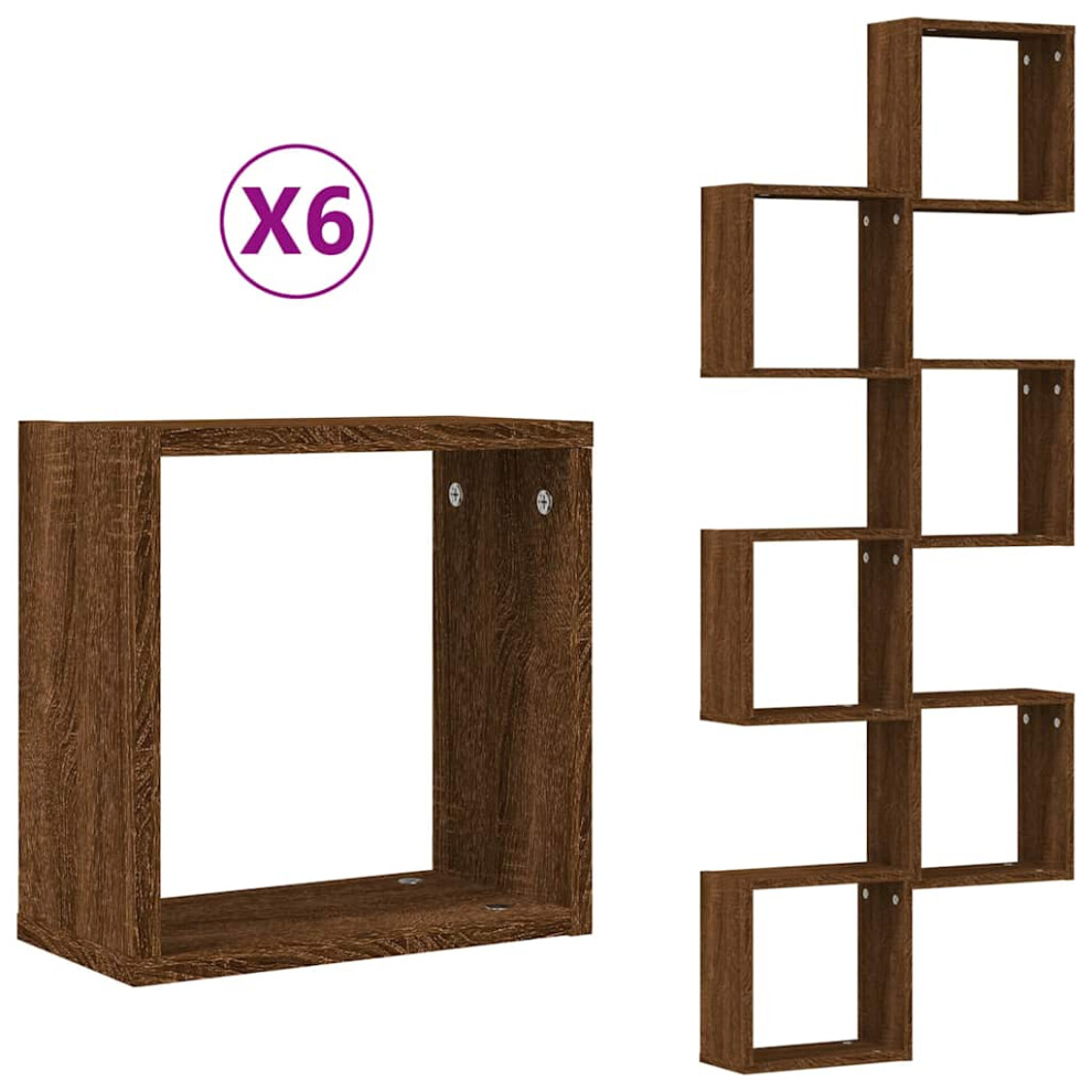 Vidaxl (Brown Oak, 6 Pcs) Wall Cube Shelves Floating Rack Storage Shelf Display Shelf Wall Shelf