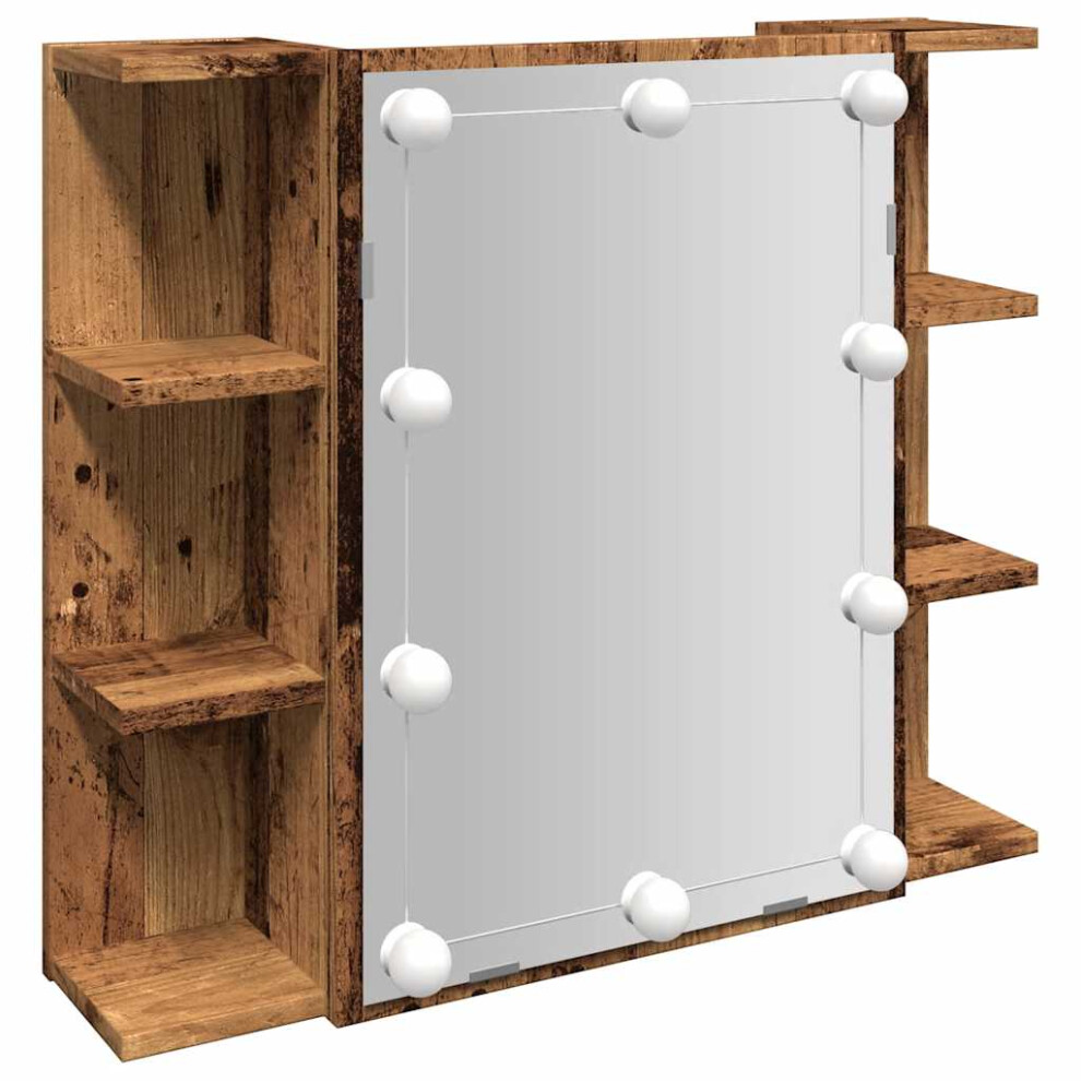 (old wood) vidaXL Mirror Cabinet With LED Washroom Storage Cabinet Bathroom Vanity Unit