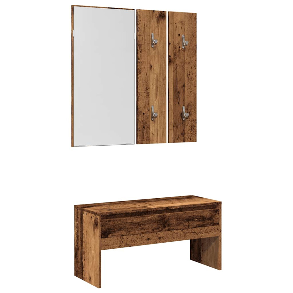 Vidaxl (Old Wood) Hallway Furniture Set Living Room Bench And Coat Rack Engineered Wood