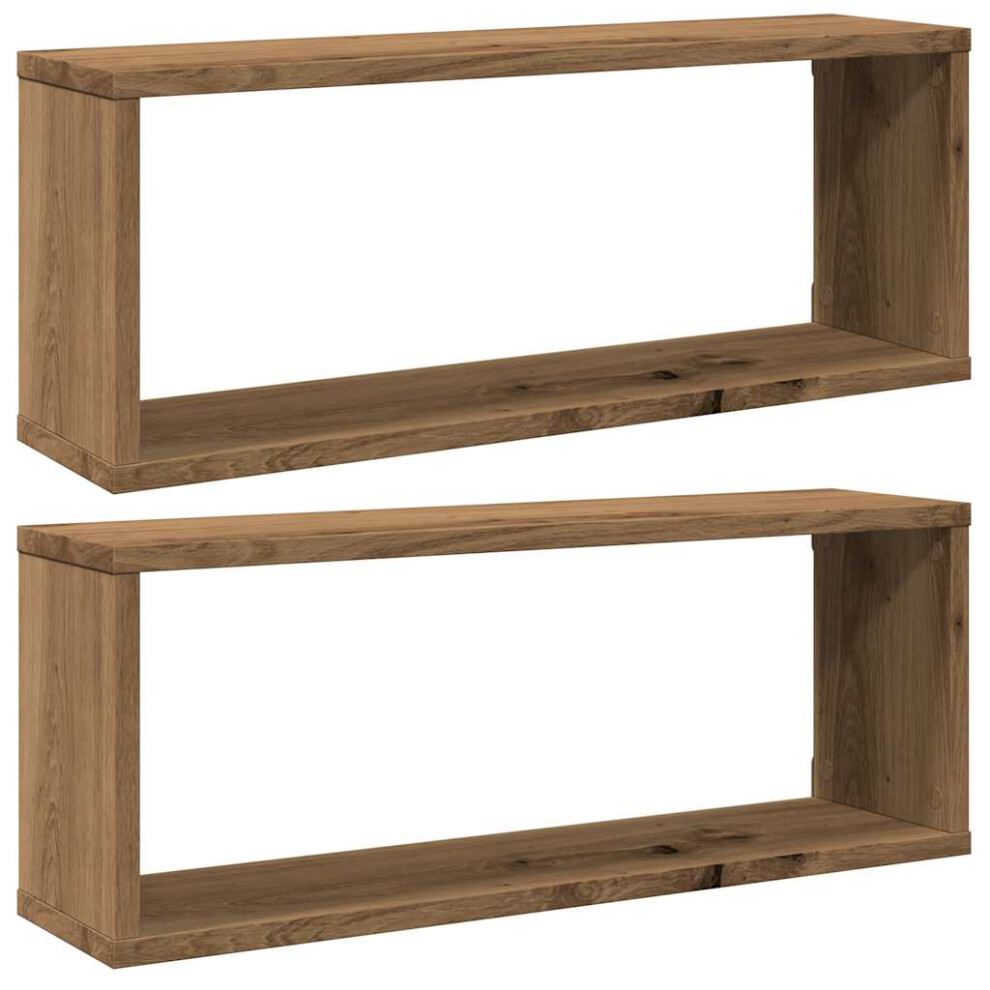 (artisan oak, 2 pcs) vidaXL Wall Shelves Floating Rack Display Shelf Bookshelf Engineered Wood