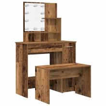 (old wood, 86.5 x 35 x 136 cm) vidaXL Dressing Table Set with LED Makeup Table Cosmetic Table Engineered Wood