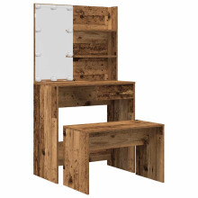 (old wood, 74.5 x 40 x 141 cm) vidaXL Dressing Table Set with LED Makeup Table Cosmetic Table Engineered Wood