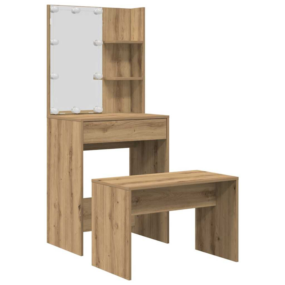 Vidaxl (Artisan Oak, 60 X 40 X 140 Cm) Dressing Table Set With Led Makeup Table Cosmetic Table Engineered Wood