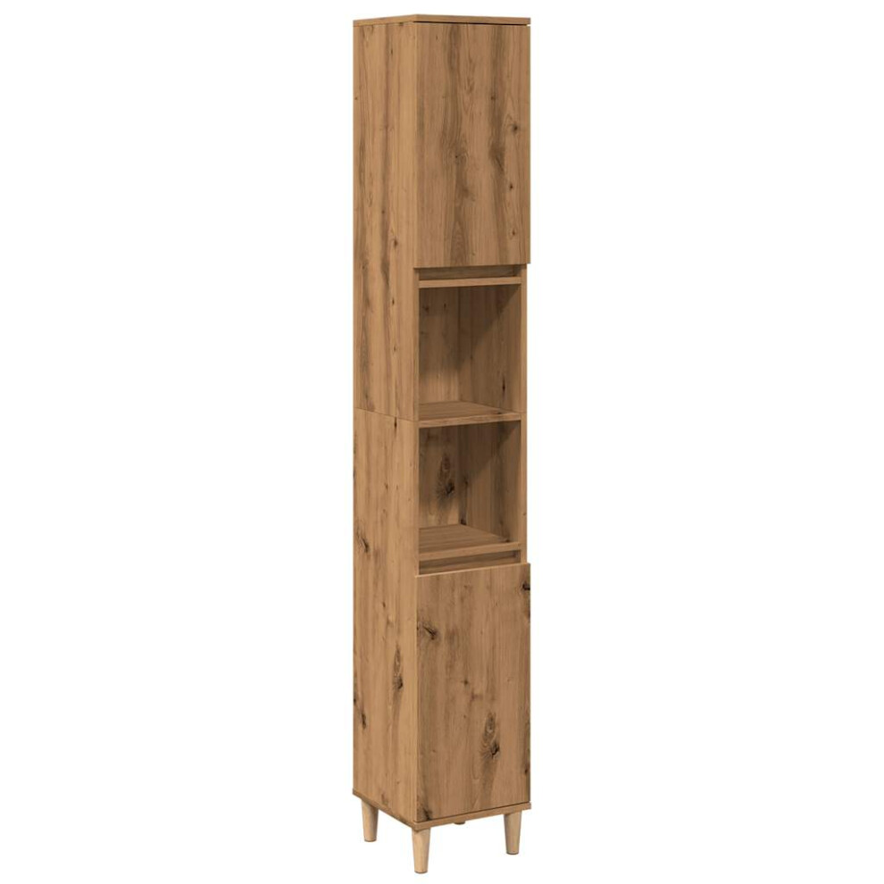 (artisan oak) vidaXL Bathroom Cabinet Cupboard Tallboy Unit Storage Cabinet Engineered Wood