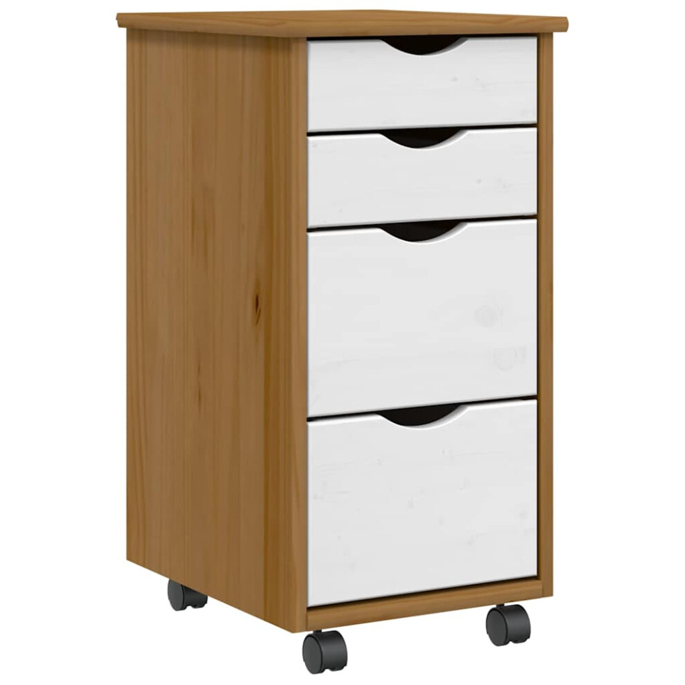 Vidaxl (Honey Brown And White) Rolling Cabinet With Drawers Moss Black Solid Wood Pine - Image 2