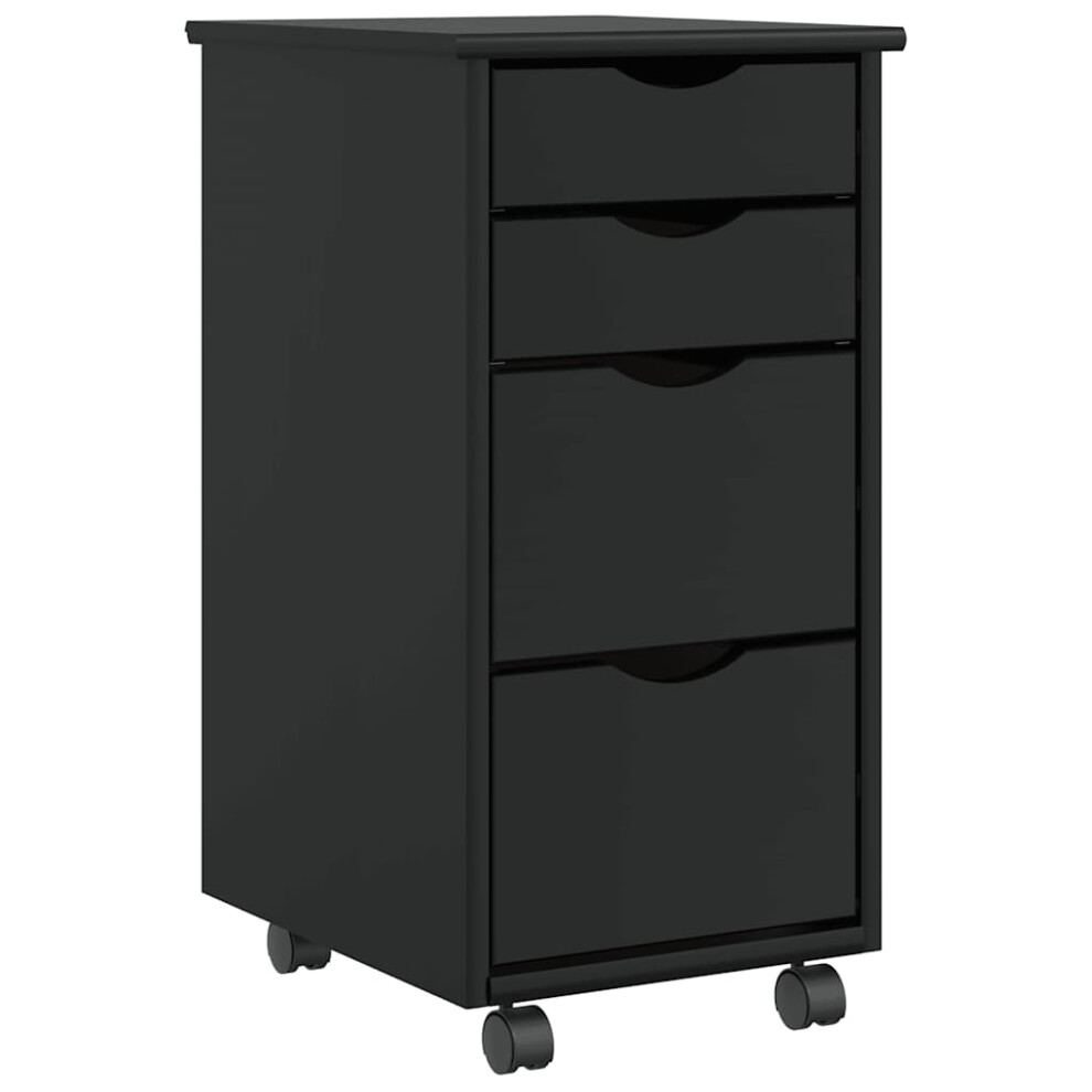 (black) vidaXL Rolling Cabinet with Drawers MOSS Black Solid Wood Pine