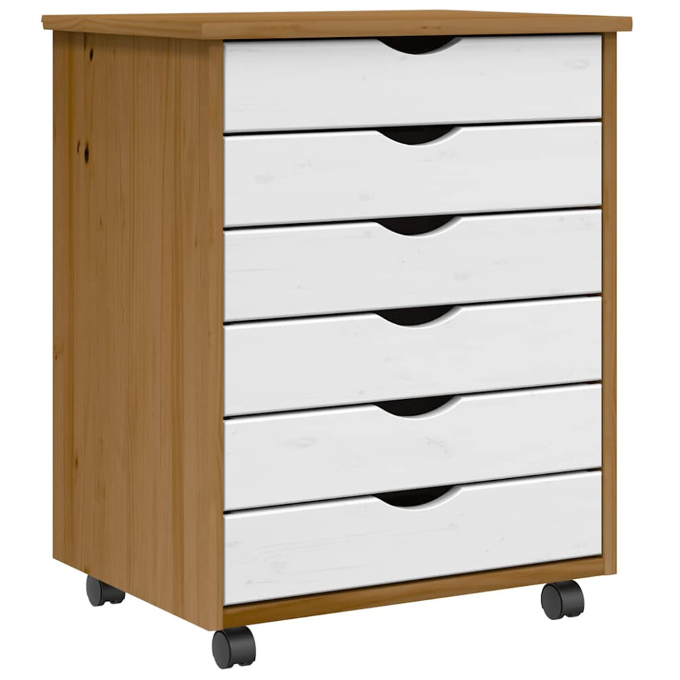 (honey brown and white, 53 x 39 x 65.5 cm) vidaXL Rolling Cabinet with Drawers Mobile File Cabinet Solid Wood Pine MOSS