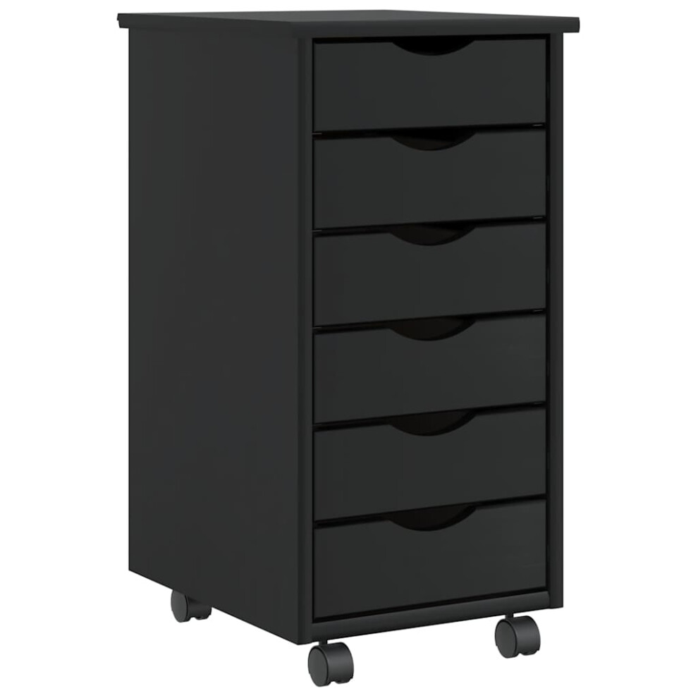 Vidaxl (, 34 X 39 X 65.5 Cm) Rolling Cabinet With Drawers Mobile File Cabinet Solid Wood Pine Moss Black