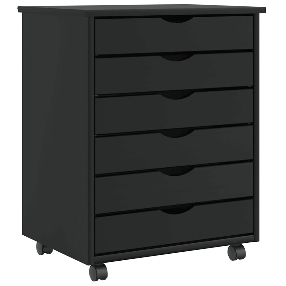 Vidaxl (, 53 X 39 X 65.5 Cm) Rolling Cabinet With Drawers Mobile File Cabinet Solid Wood Pine Moss Black