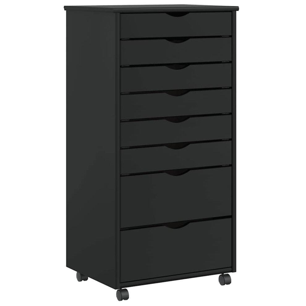 Vidaxl (Black, 53 X 39 X 103 Cm) Rolling Cabinet With Drawers Moss Black Solid Wood Pine