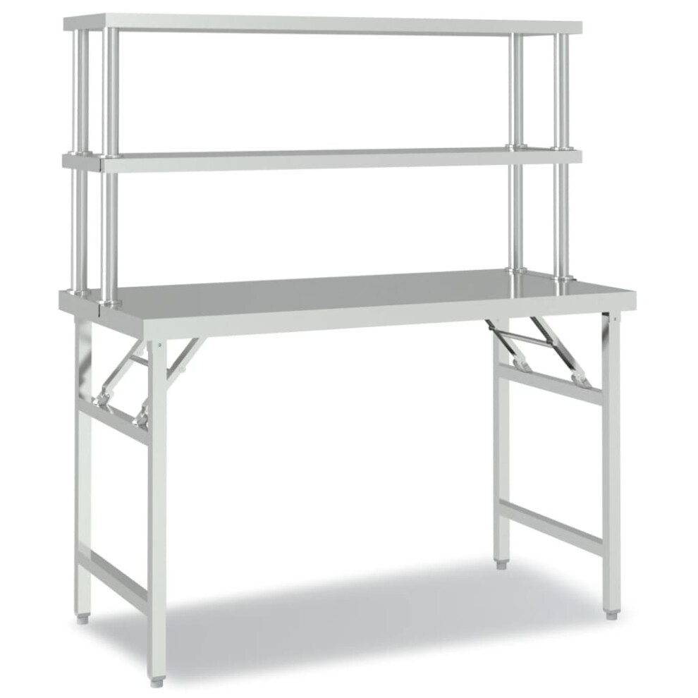 Vidaxl (120 X 60 X 145 Cm) Kitchen Work Table With Overshelf Stainless Steel 120X60x115/145 Cm