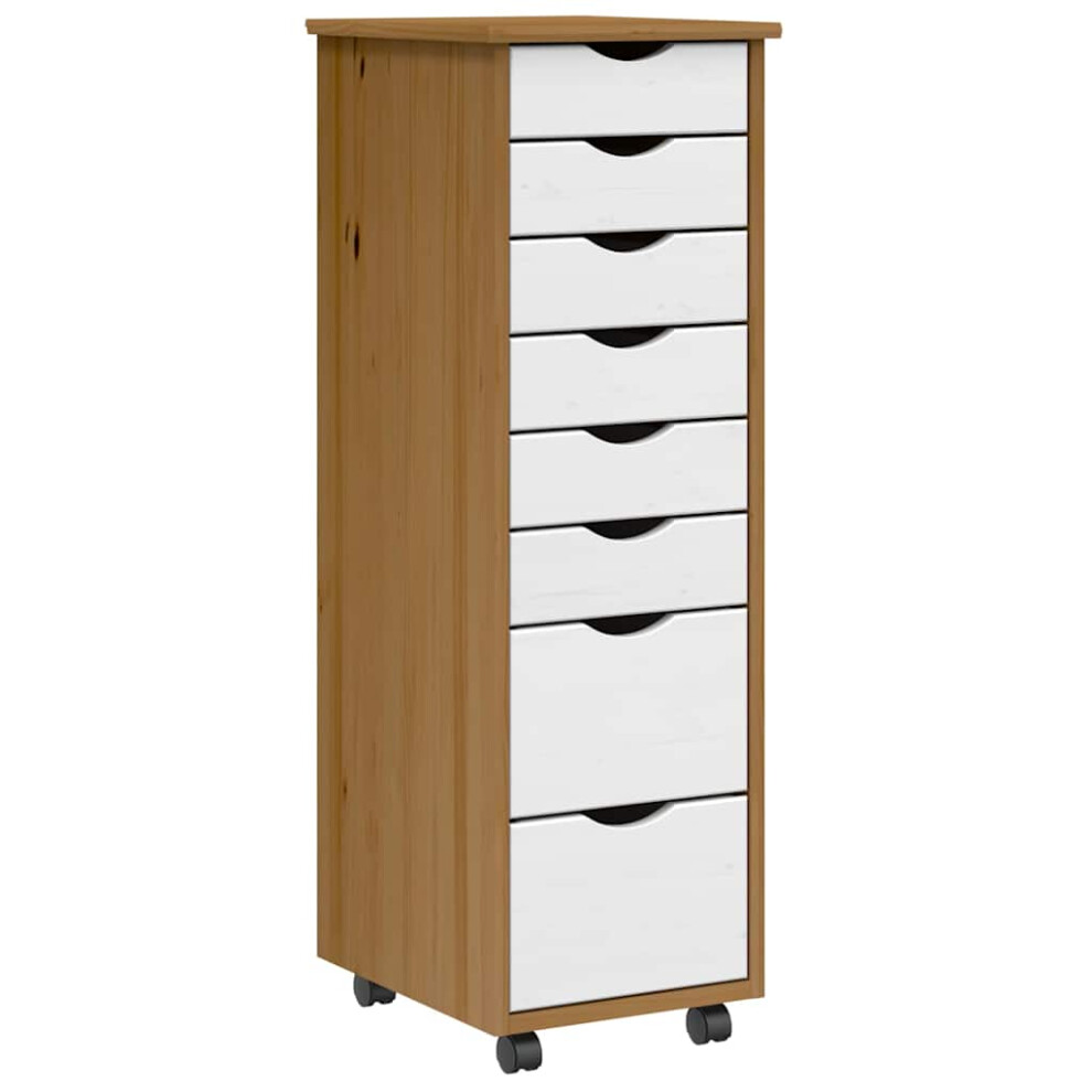 (honey brown and white, 34 x 39 x 103 cm) vidaXL Rolling Cabinet with Drawers MOSS Black Solid Wood Pine