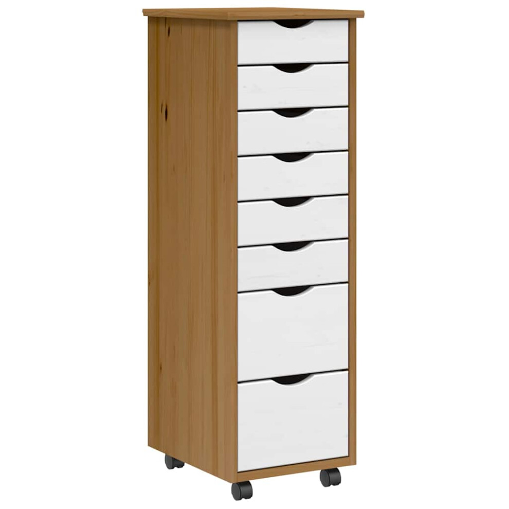 Vidaxl (Honey Brown And White, 34 X 39 X 103 Cm) Rolling Cabinet With Drawers Moss Black Solid Wood Pine