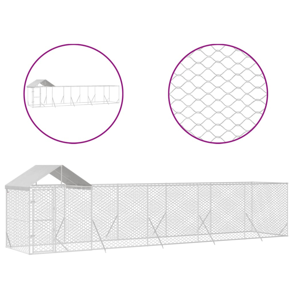 Vidaxl (10 X 2 X 2.5 M) Outdoor Dog Kennel Dog House Crate With Roof Silver Galvanised Steel