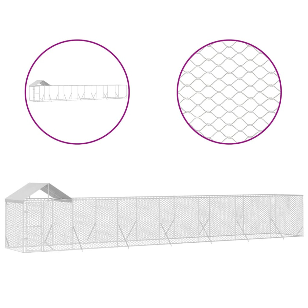 Vidaxl (14 X 2 X 2.5 M) Outdoor Dog Kennel Dog House Crate With Roof Silver Galvanised Steel