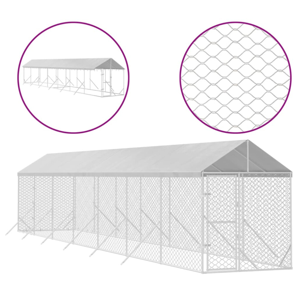 (2 x 14 x 2.5 m) vidaXL Outdoor Dog Kennel Dog House with Roof Dog Cage Silver Galvanised Steel