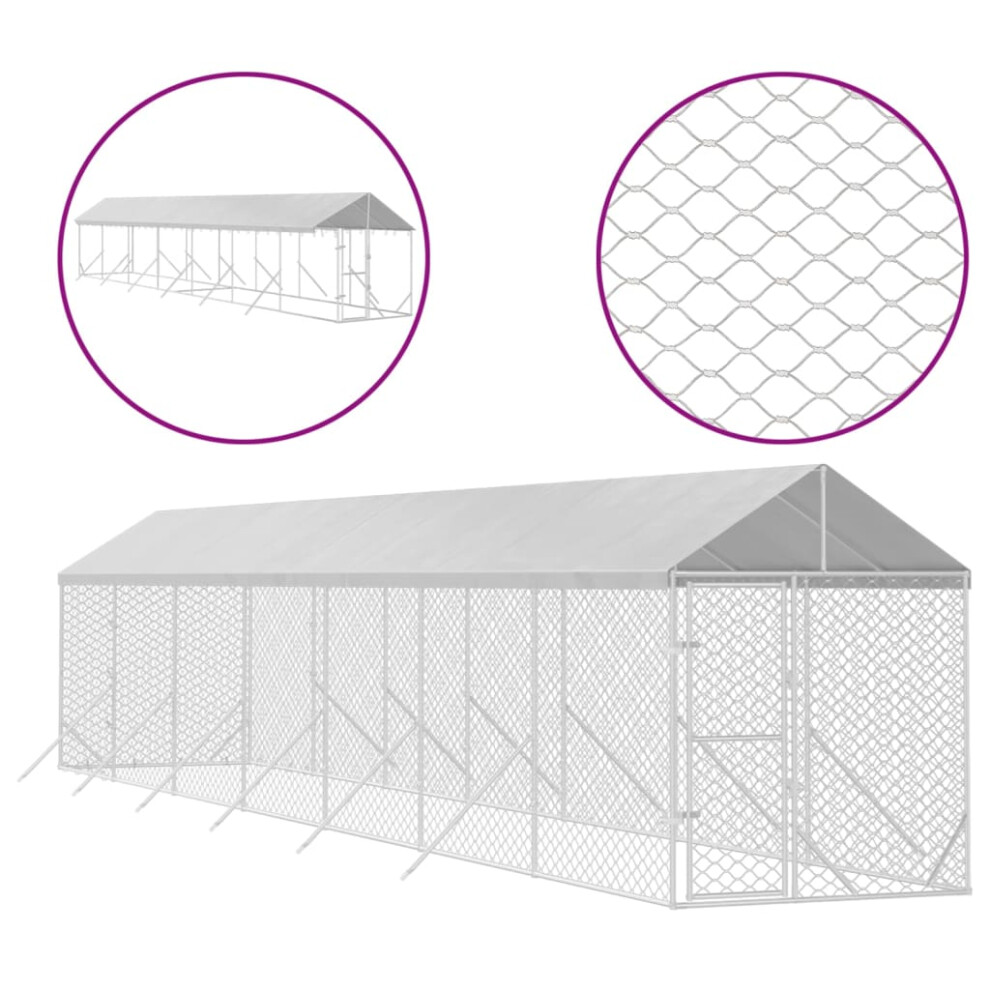 Vidaxl (2 X 14 X 2.5 M) Outdoor Dog Kennel Dog House With Roof Dog Cage Silver Galvanised Steel