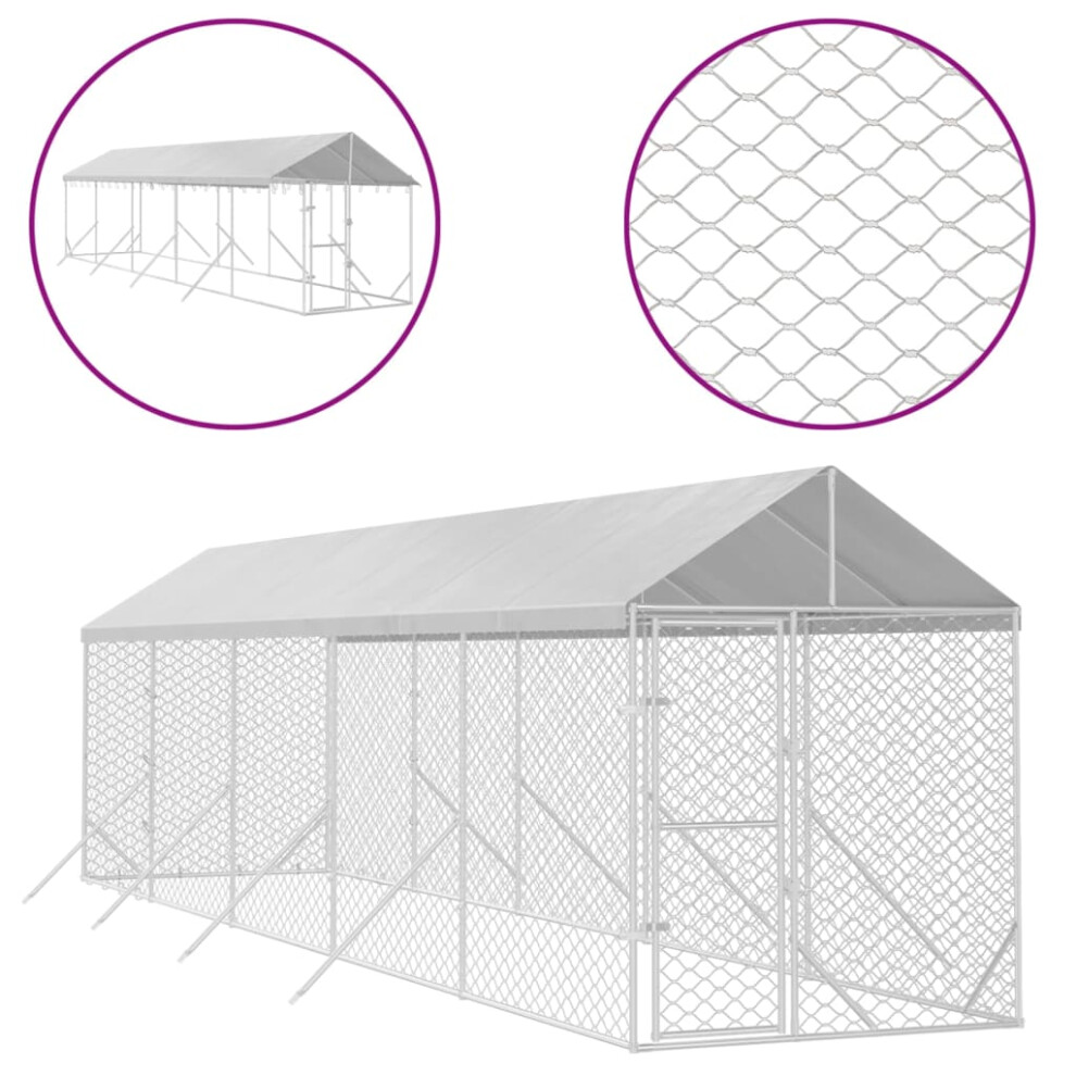 (2 x 10 x 2.5 m) vidaXL Outdoor Dog Kennel Dog House with Roof Dog Cage Silver Galvanised Steel