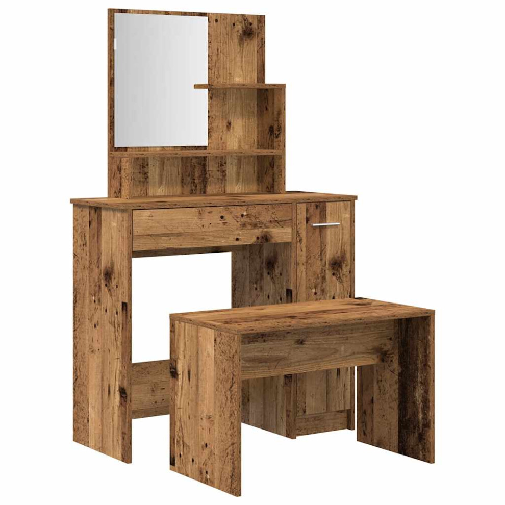 Vidaxl (Old Wood) Dressing Table Set Bedroom Makeup Table Vanity Desk Cosmetic Table