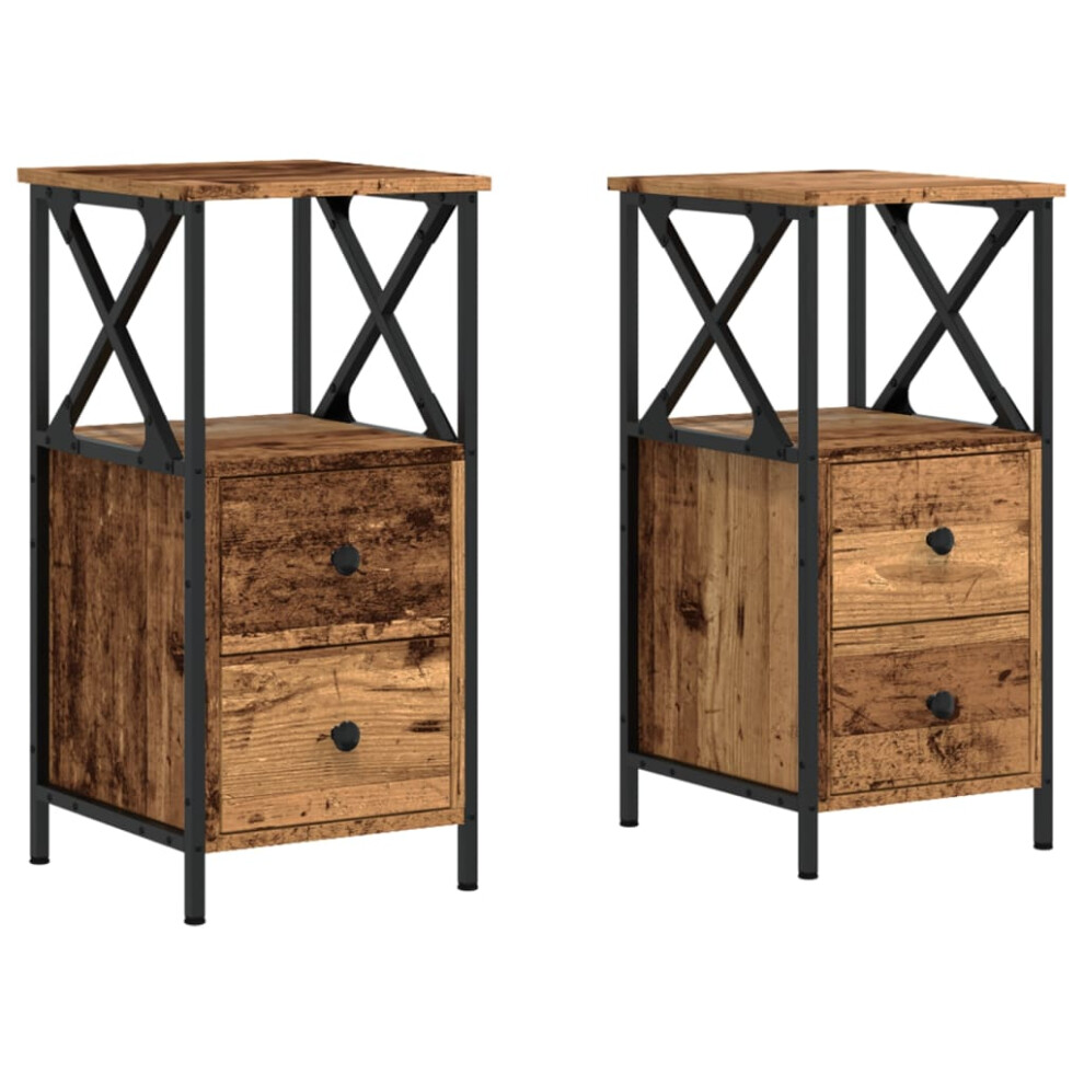 (old wood, 2 pcs) vidaXL Bedside Cabinets Nightstand Bed Table 2 pcs Old Wood Engineered Wood